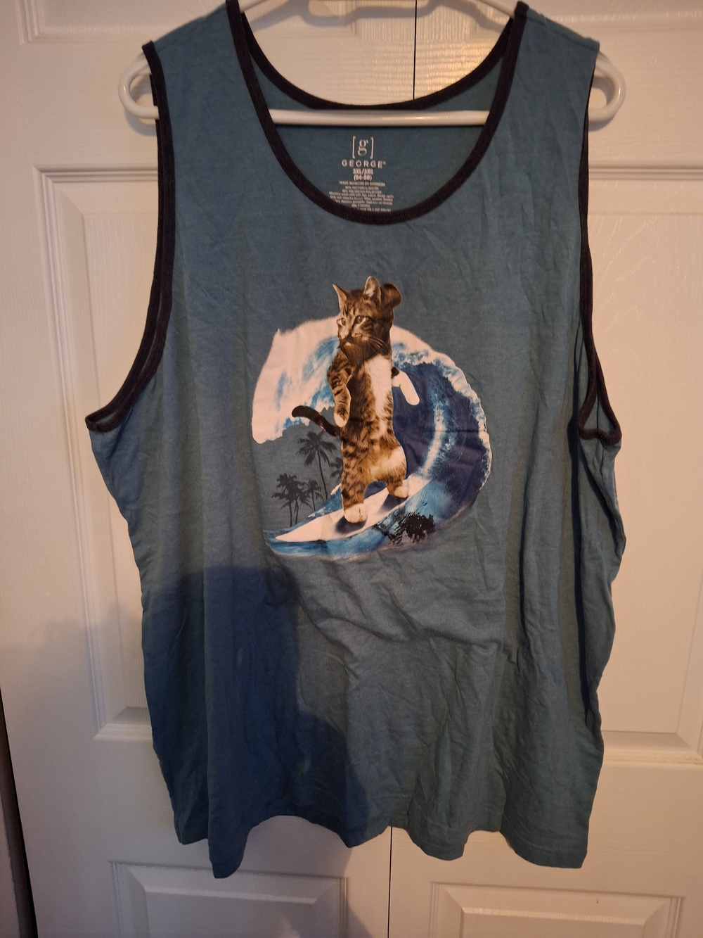 George Mens Or Womens Teal Blue Surf Cat Tank Top